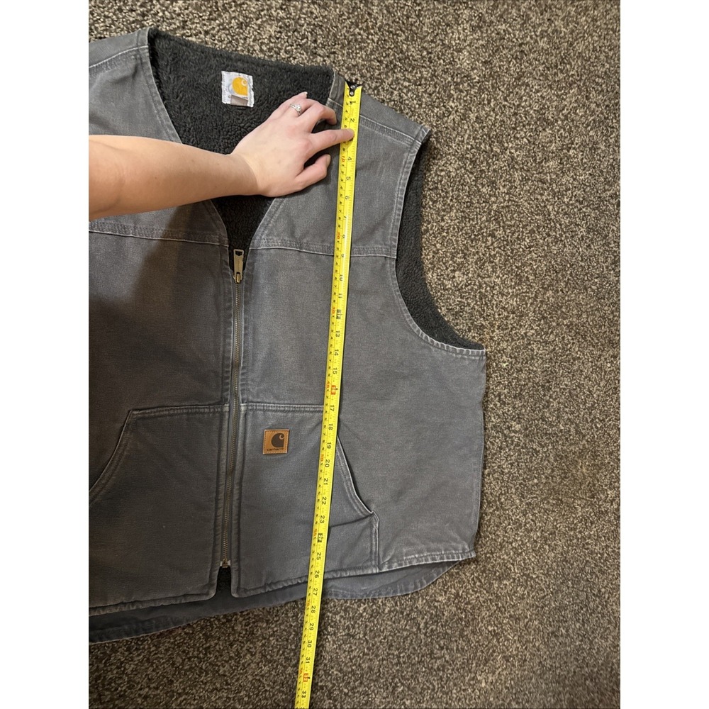 CARHARTT V26 US Men's 3XL Gray Sandstone Duck Canvas Sherpa Fleece Lined Vest - Picture 7 of 8
